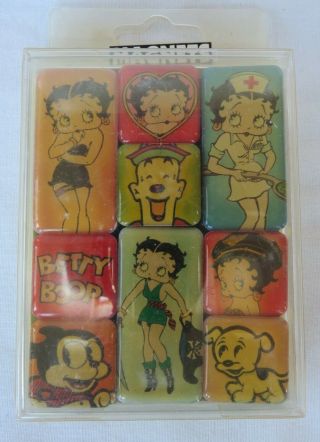 Vintage Package Of Betty Boop 9 Piece Magnet Set Very Colorful & Cool