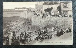 Vintage 916 Weston - - Mare Postcard Posted Edwardian Crowds At Anchor Head
