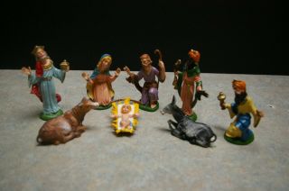 Vintage Plastic Christmas Nativity Set Of 8 4 " Tall Mini Figures Made In Italy