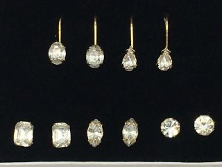Vintage Set Of 5 Gold Tone Clear Rhinestone Stud And Drop Pierced Earrings