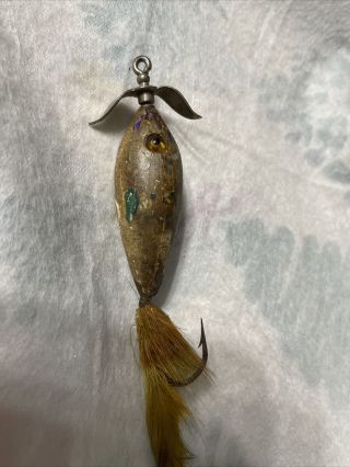Vintage Heddon Wood Fishing Lure With Glass Eyes