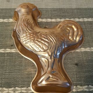 Vintage Copper Tin Lined Chicken Rooster Cake Pan Jello Mold 3.  5 Cups With Hook