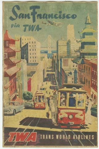 1950s San Francisco Twa Vintage Advertising Poster 11 X 17 David Klein