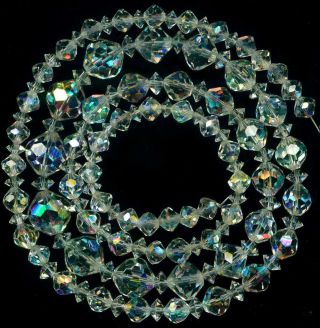 Beads Swarovski Cut Austrian Crystal Ab Flash Clear Faceted 5 - 15mm 18 " Vintage
