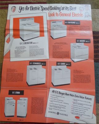 Vintage 1950s General Electric Ge Electric Stoves Advertisng Fold - Out Brochure