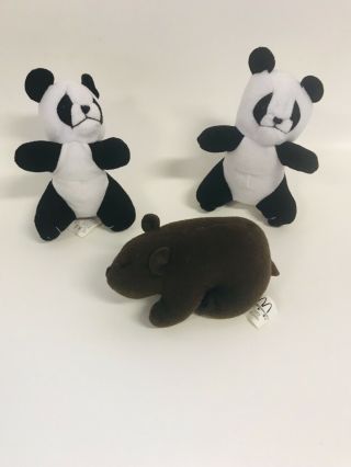 1997 Animal Pals Mcdonalds Happy Meal Toy Plush - 2 Pandas 1 Brown Bear Vtg