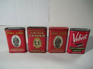 4 - Vintage Empty Tobacco Tins Union Leader,  Velvet And Prince Albert