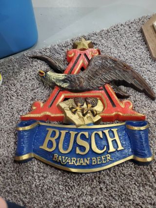 Vintage Anheuser Busch Bavarian Beer Sign Flying Eagle Over Blue Banner 17 " X18 "