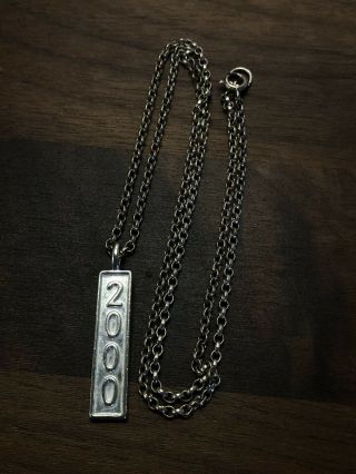 Vintage Sterling Silver Ingot Pendant On Chain - 2000 Millennium