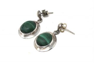 A Pair Vintage Sterling Silver 925 Malachite Stone Droppers 27193