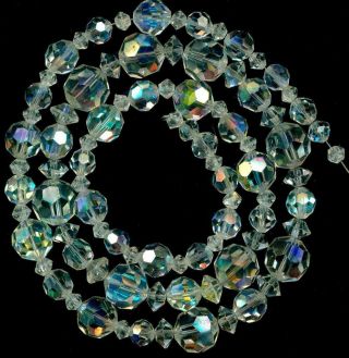 Beads Swarovski Cut Austrian Crystal Ab Flash Clear Faceted 6 - 12mm 23 " Vintage