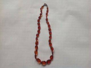 Vintage Knotted Amber Bead Necklace With Flies And Bugs
