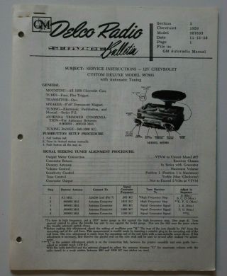 Gm Delco Car Radio Service Bulletin Brochure Model 987893 Chevrolet 1959