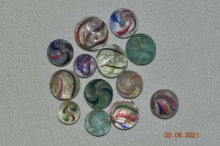 Antique German Swirl Marbles (12).  Sizes Range From 0.  61 " To 0.  88 ".