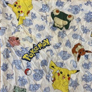 Vintage 1995 Pokemon Characters Twin Size Blanket Flat Sheet 90 