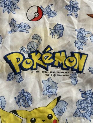 Vintage 1995 Pokemon Characters Twin Size Blanket Flat Sheet 90 