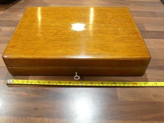 Antique Oak Lined Collectors Box With Lock & Key