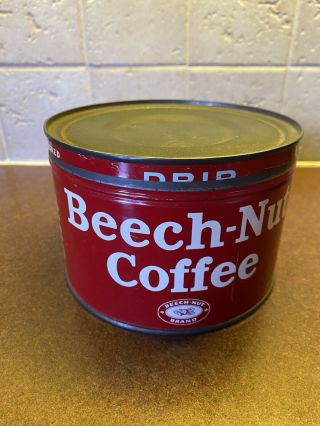 Vintage Beech Nut Drip Key Wind 1 Pound Coffee Tin Can With Lid Canajoharie Ny