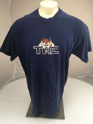 Vtg Wb Looney Tunes Tasmanian Devil Taz Embroidered Cartoon Navy Tshirt Usa 2xl