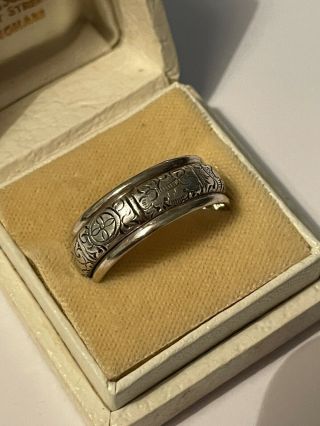 Vintage 925 Silver Decorated Band Dress Ring Size U Ladies Mens