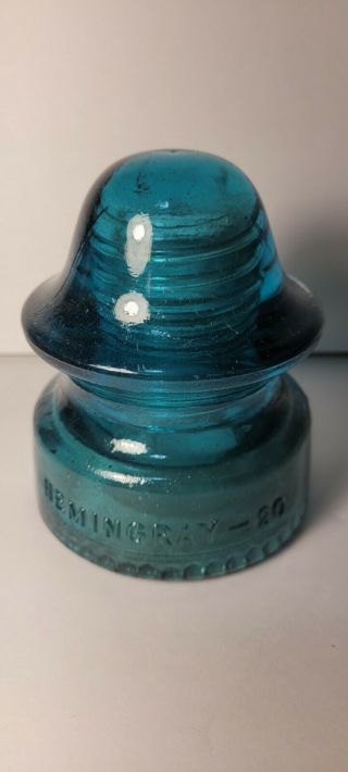 Vintage Hemingray 20 Blue Green Glass Insulator