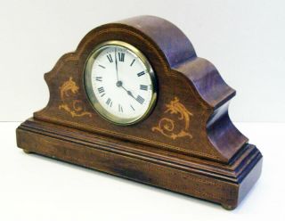 Attractive Edwardian Inlaid Mahogany Mantel Clock With French Movement