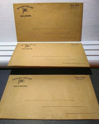 Three Lehigh Valley Railroad Envelopes 6.  5 X 3.  5 In.