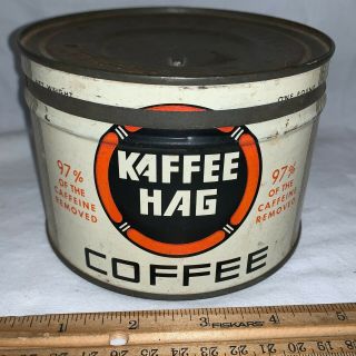 Antique Kaffee Hag 1lb Keywind Tin Litho Coffee Can Cleveland Oh Grocery Store