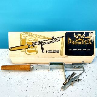 Vintage Phentex Adjustable Punch Needle Craft Tool Rug & Mural Art Box