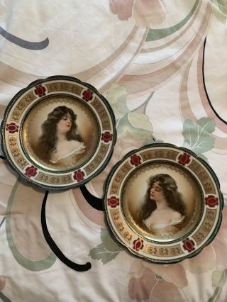 2 - Antique Mz Austria Hand Painted Porcelain Portrait Plate,  Signed " Constance "