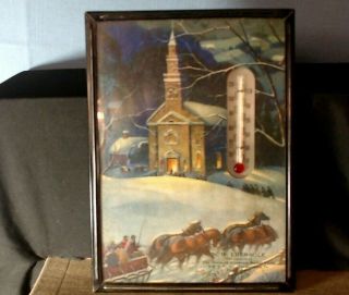 Vintage Burial Vault Advertising Winter Picture With Thermometer