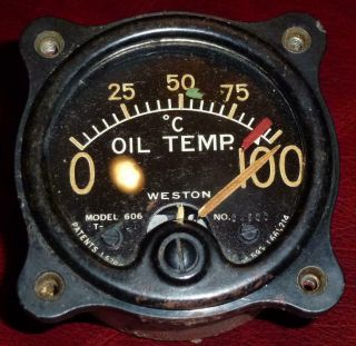 Vintage Ww2 Weston Aircraft Oil Temperature Gauge 606 T87