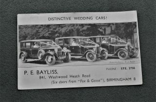 Vintage Postcard Birmingham Taxi Company Bayliss Washwood Heath