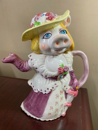 Muppets Miss Piggy Ceramic Teapot Server Vintage Sigma Tastesetter Japan Pink