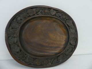 (ref228k) Large Vintage Hand Carved Wooden Tray Ornate Large Heavy Wood Platter