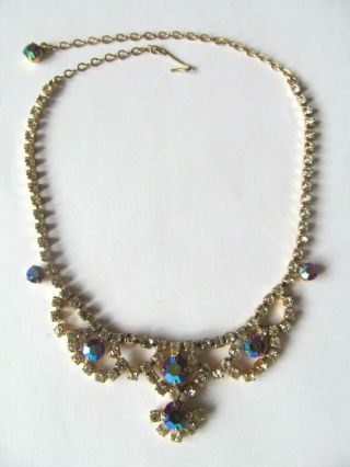Vintage Necklace From 50 - S Decorated With Siam Red And Clear Rhinestones
