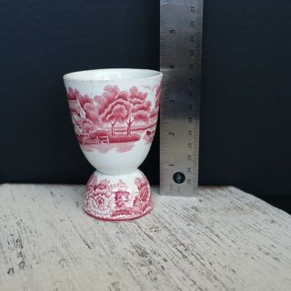 Vintage Enoch Woods Ware English Scenery Red Pink Transfer Double Egg Cup