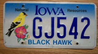 Single Iowa License Plate - Gj542 - Natural Resources - Black Hawk County
