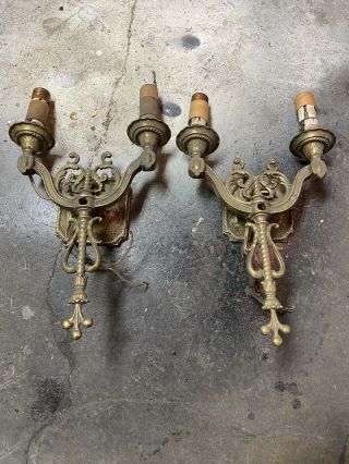 Antique Solid Brass Wall Sconces Two Arm