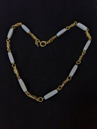 Vintage Trifari Gold Tone White Acrylic Bar Chain Choker Necklace 15.  5 "