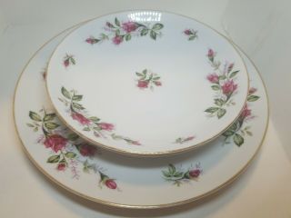 Vintage Dawn Rose 4 Total - 2 Dinner And 2 Salad Plates White Pink Green Flowers