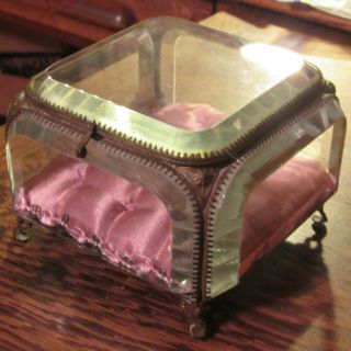 Antique French ormolu beveled glass jewelry box signed Washington Oct.  29,  1895 2