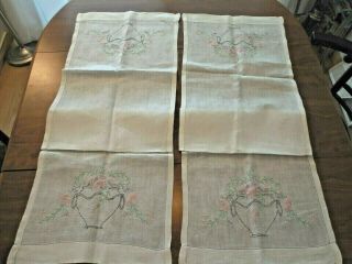 2 Vintage Linen Hand Embroidered Floral Dresser Scarf/runner 16 X 98