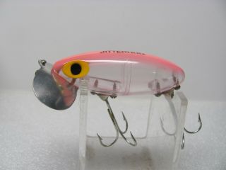 Pristine Arbogast 5/8 Oz.  Jitterbug In Clear With A Pink Back,  Black Stencil