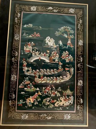 Antique Chinese Silk Embroidery Art Mid - 20th Century " 100 Children " Piece