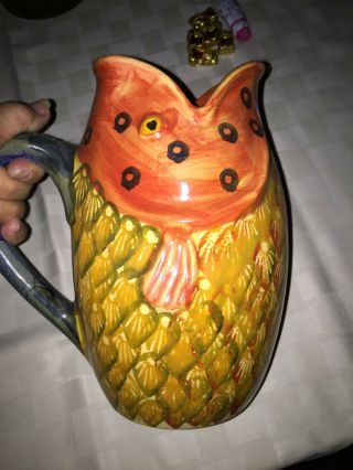 Vintage Fish Pitcher Vase Made In Italy Hand Painted Orange Flower Frog Unusual