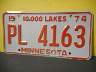 1974 Minnesota 10000 Lakes Vehicle License Plate,  Tag,  United States Pl 4163