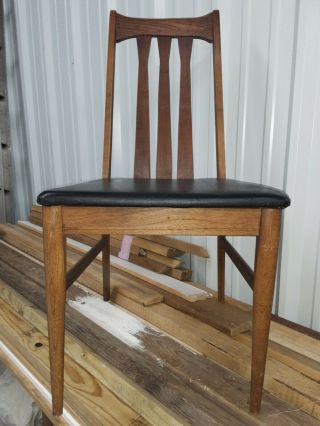 Set Of 6 - Vintage Solid Wood Dining Chairs W/ Black Padded Seat.