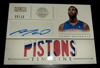 12 - 13 National Treasures Andre Drummond 9/10 Gold 3clr Jersey Timeline Rc Auto