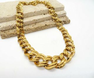 Vintage Signed Monet Polished Gold Tone Double Curb Chain Mod Necklace Ww43